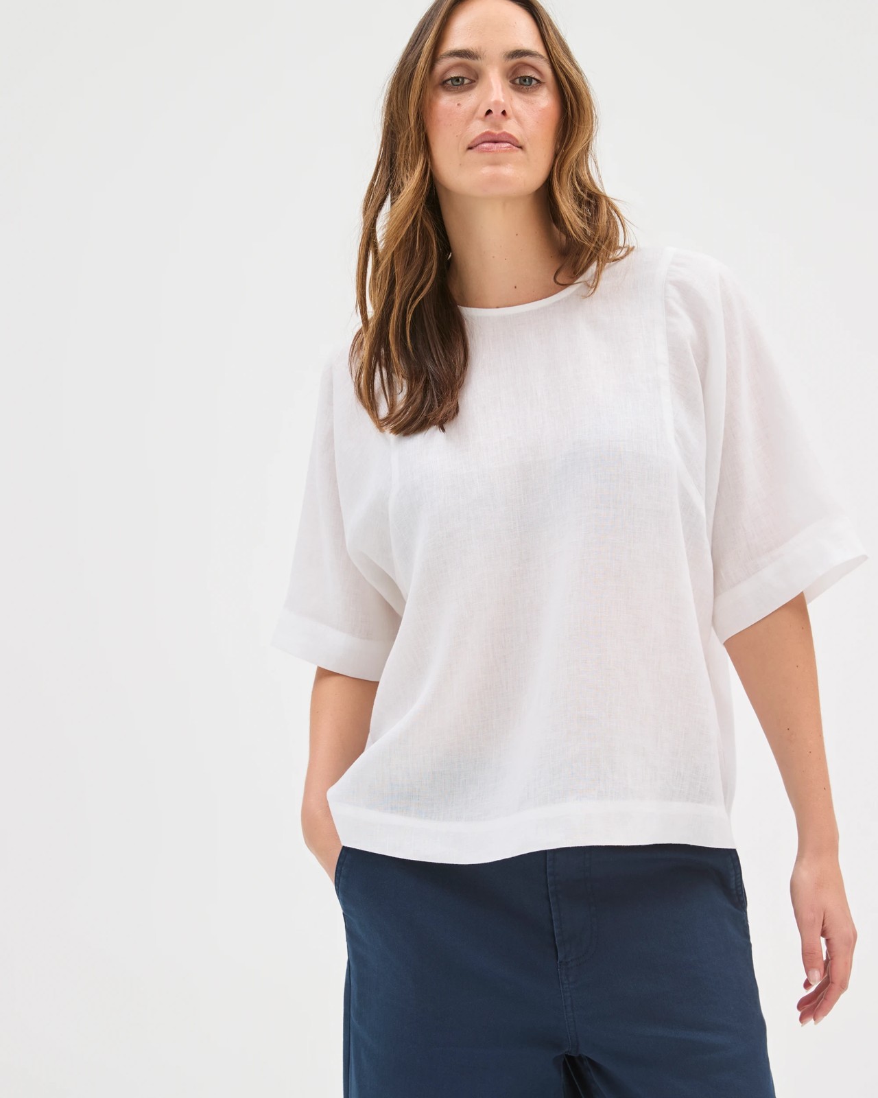 European Linen Seamed T-Shirt  - White 3 of 5