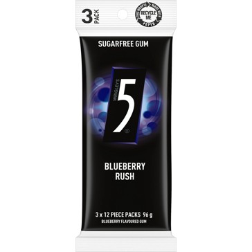 Wrigley's 3 Pack 5 Blueberry Rush Sugarfree Gum 96g