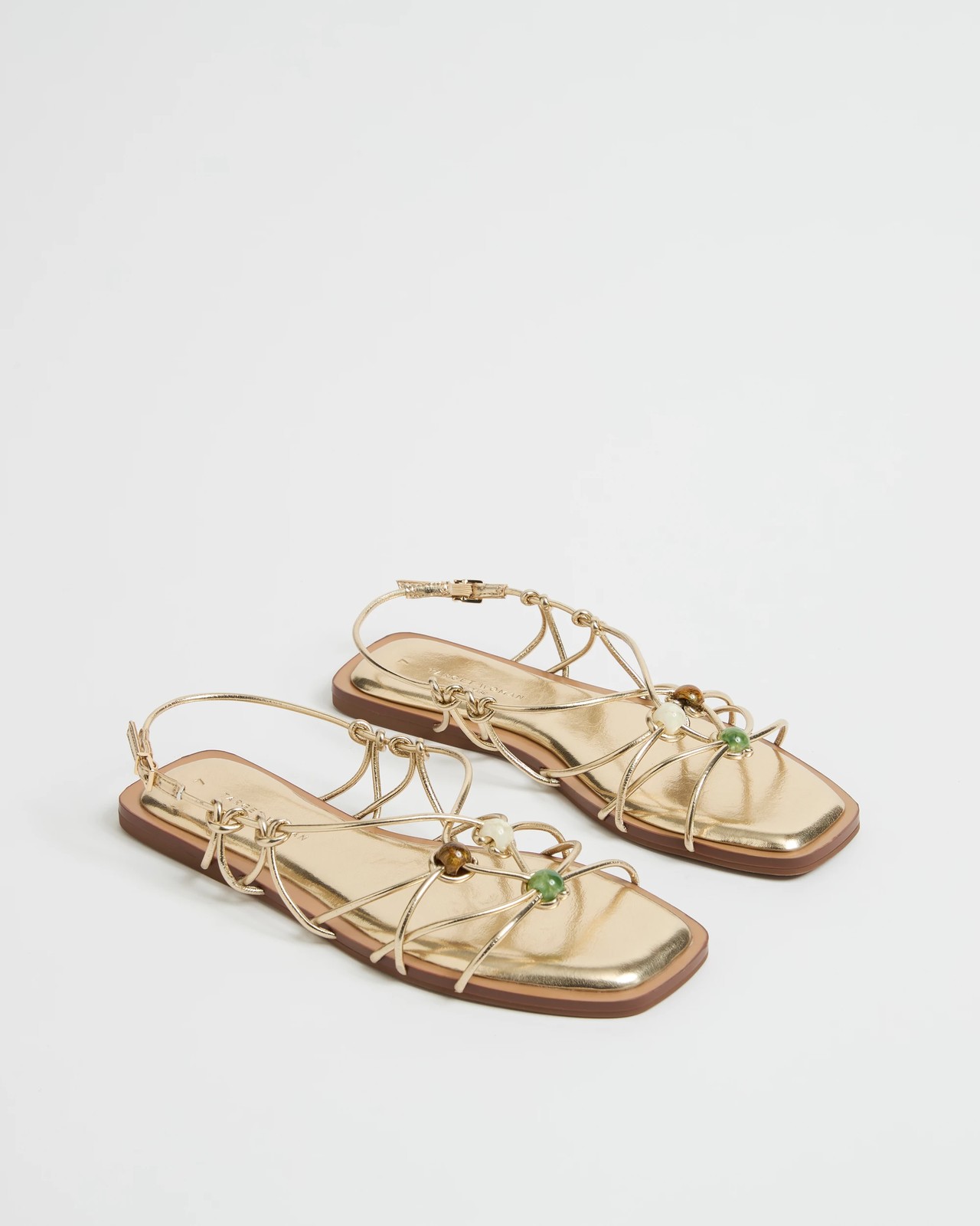 Sienna Strappy Beaded Flat Sandals - Gold 2 of 3