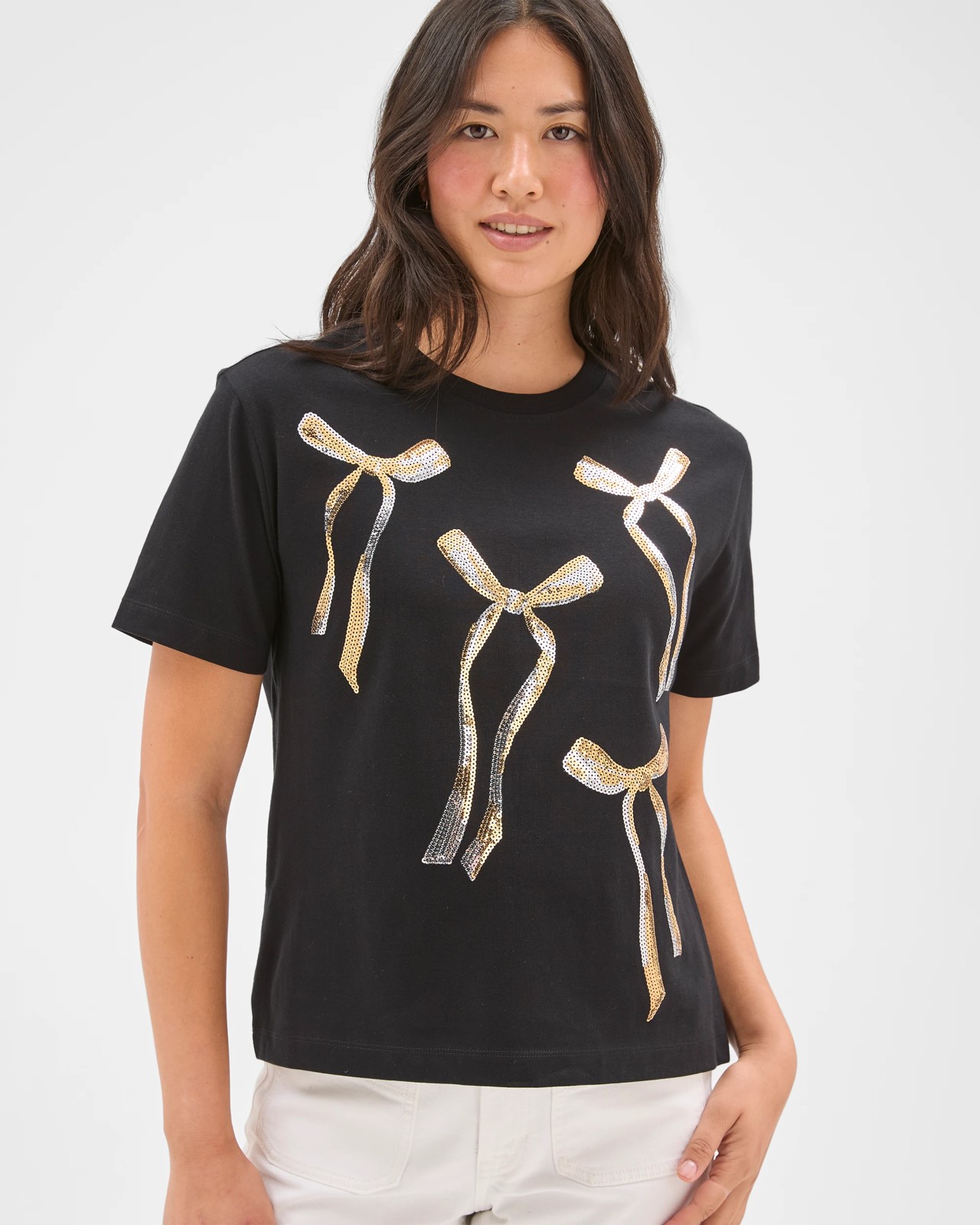 Australian Cotton Embellished Christmas T-Shirt - Black Sequin 5 of 6