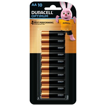 10 Pack Duracell Optimum 1.5V AA Alkaline Batteries