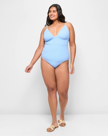 V-Front Textured One Piece Bathers - Shape Your Body