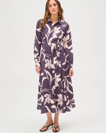 Preview Long Sleeve Godet Detail Midi Shirt Dress