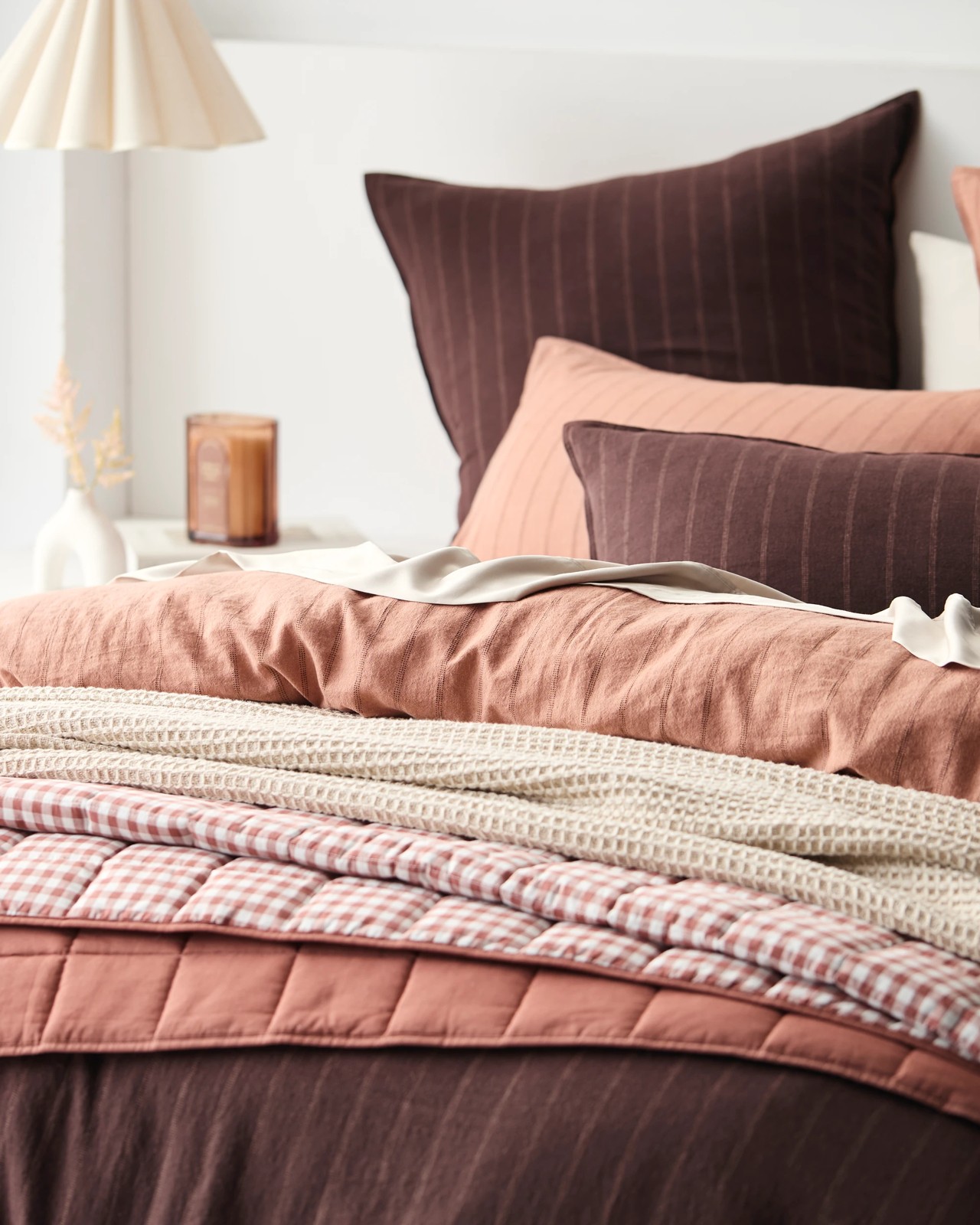 Adelle Stripe Linen/Cotton Quilt Cover Set - Chocolate 4 of 5