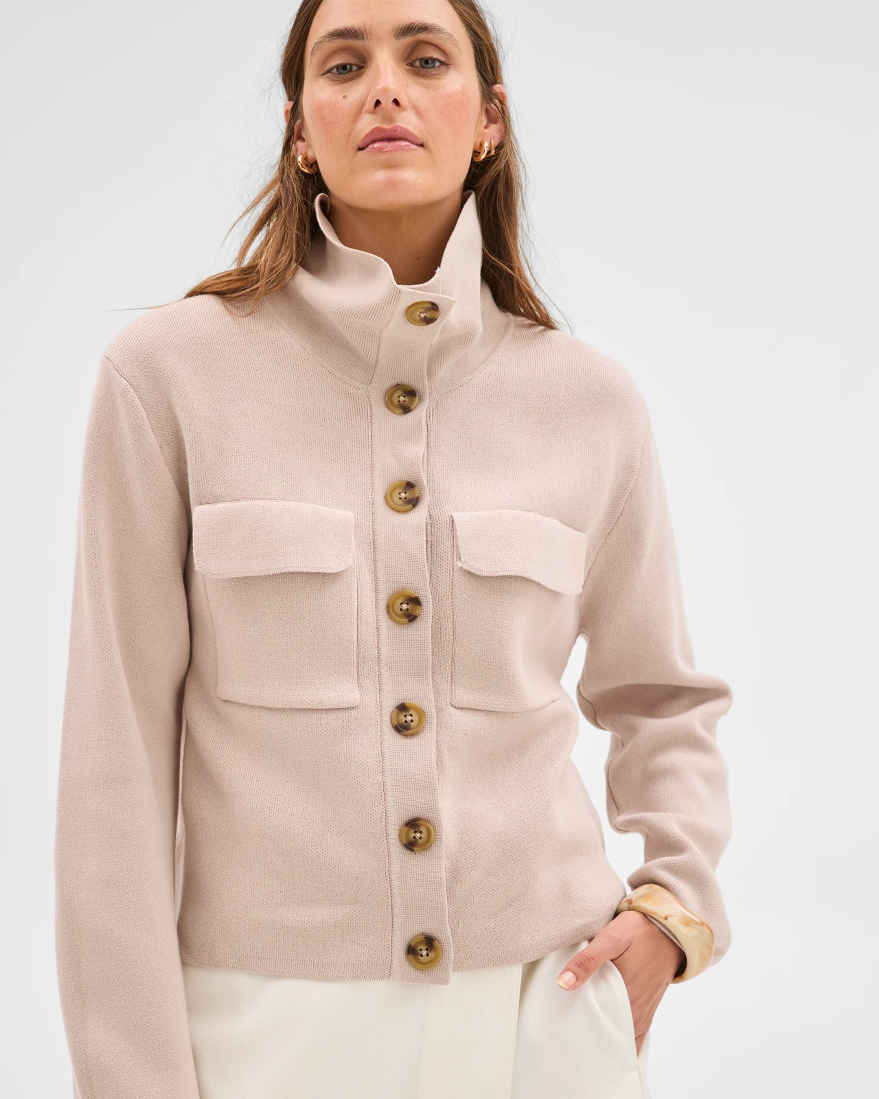 Australian Cotton Funnel Neck Cocoon Knit Jacket 2 of 5