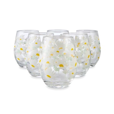 6 Daisy Stemless Glasses - Anko