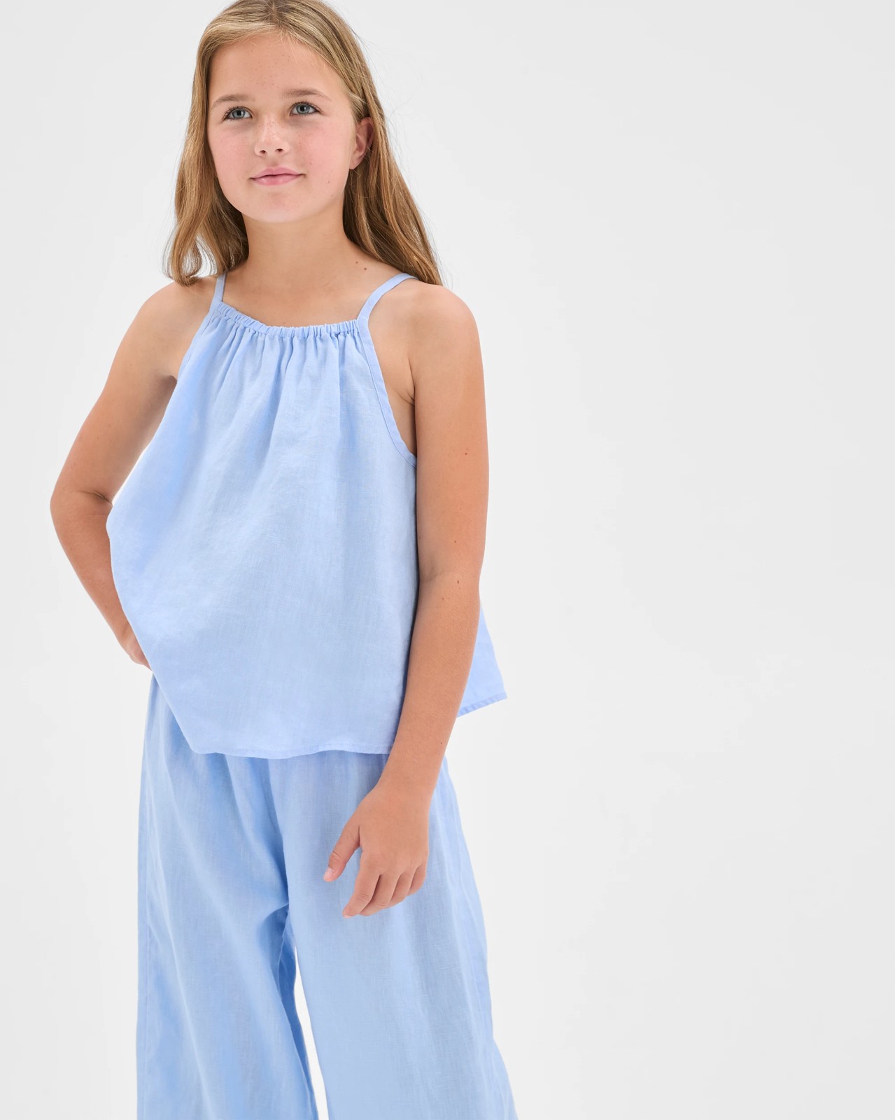 European Linen Scallop Hem Cami - Blue 2 of 6
