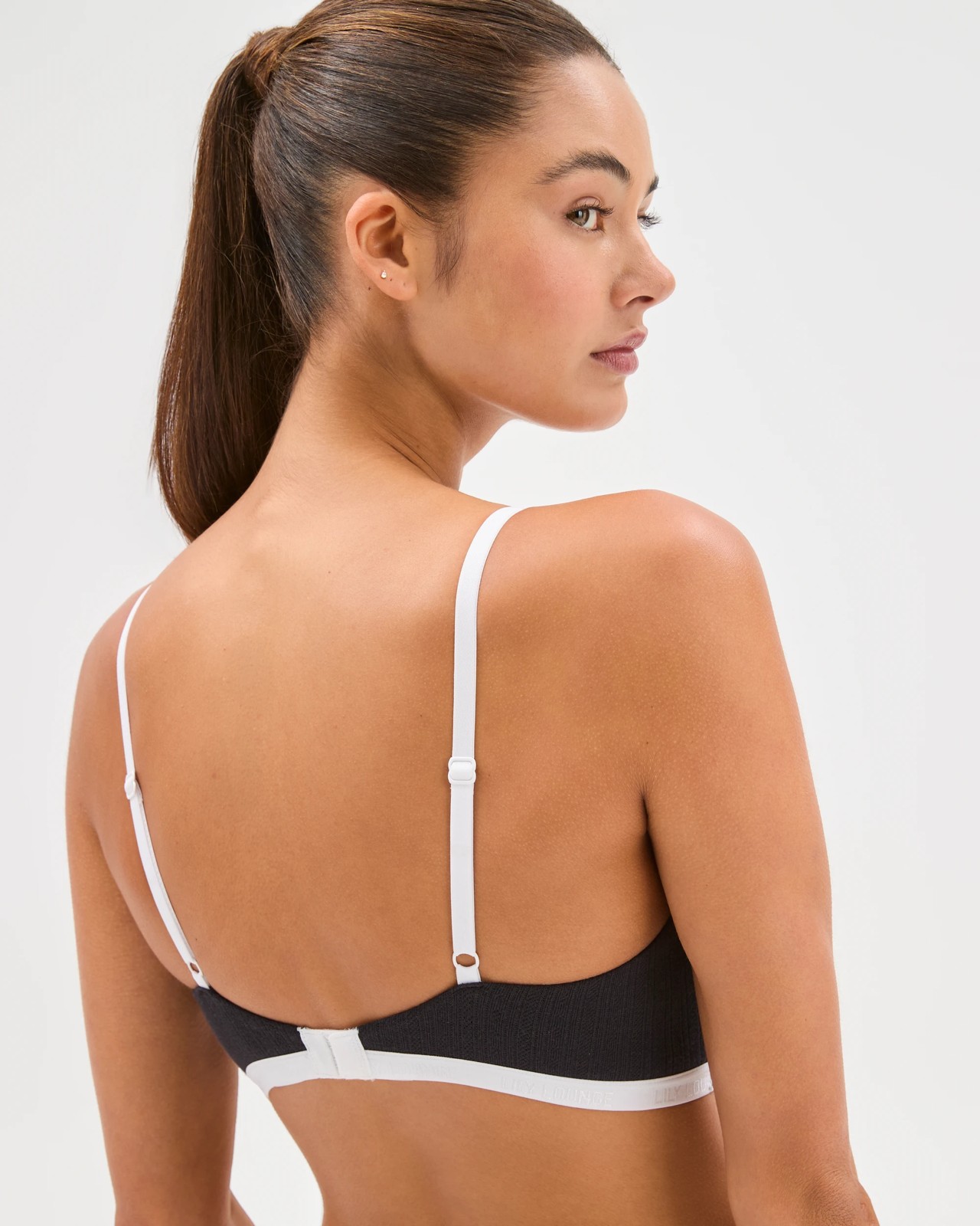 Lily Loves Australian Cotton Pointelle Wirefree Pushup Bra - Black 3 of 3