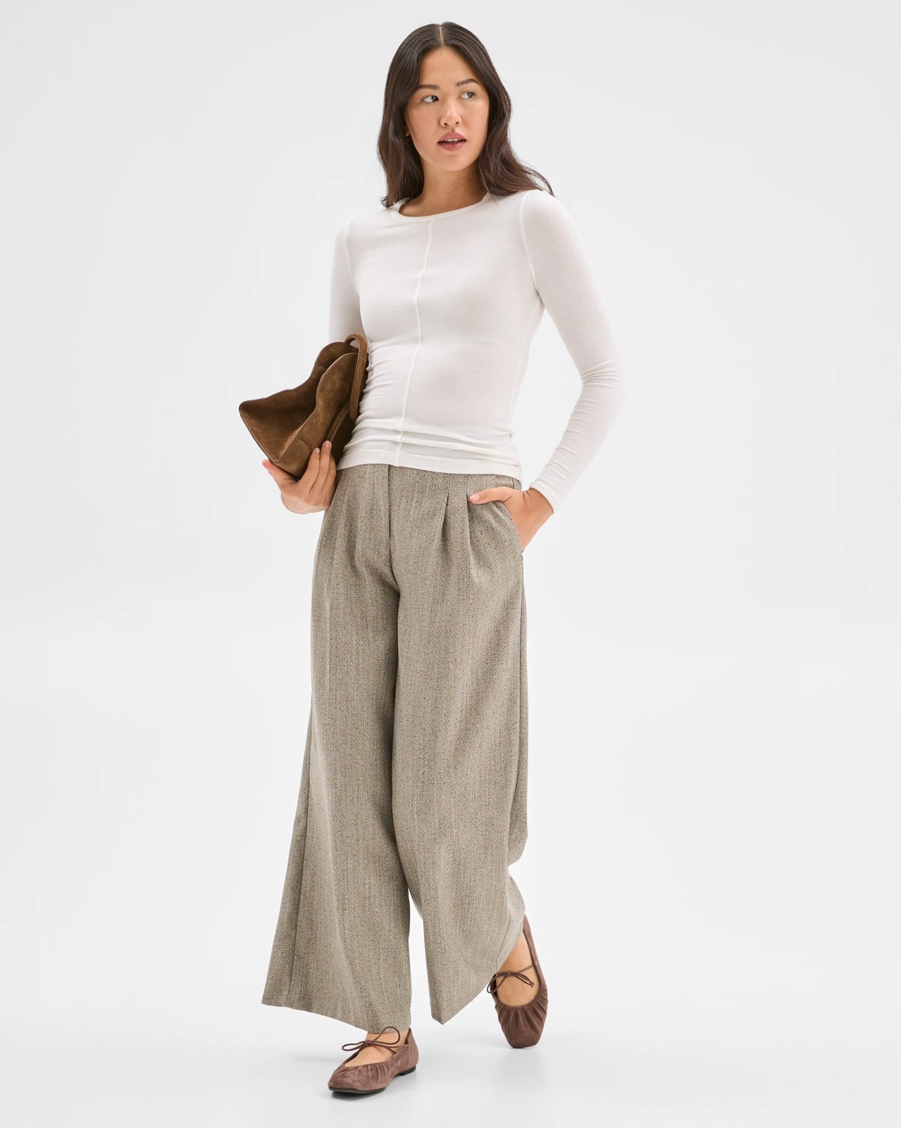 Preview Herringbone Wide Leg Pants 4 of 5