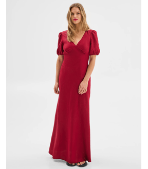 European Linen Blend Puff Sleeve Maxi Dress - Lily Loves