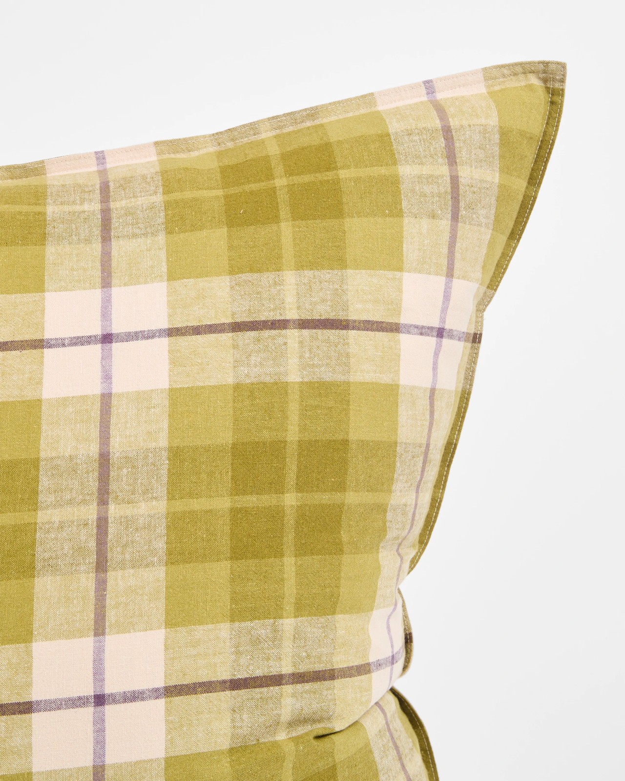 Aster Check Linen/Coton European Pillowcase - Olive 2 of 3