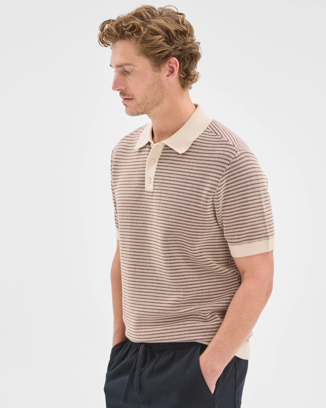 Australian Cotton Tonal Knit Polo Top - Henna 4 of 5