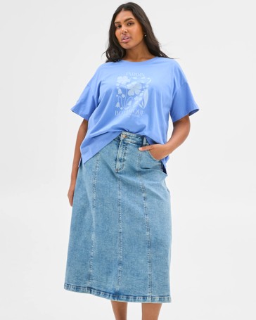 Plus Size Australian Cotton Graphic Split Hem T-Shirt