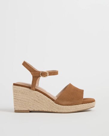 Genuine Suede Leather Espadrille Wedge Sandals