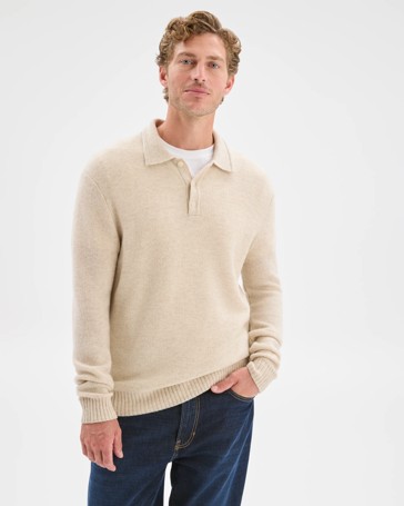 Lambswool Long Sleeve Knit Polo Top