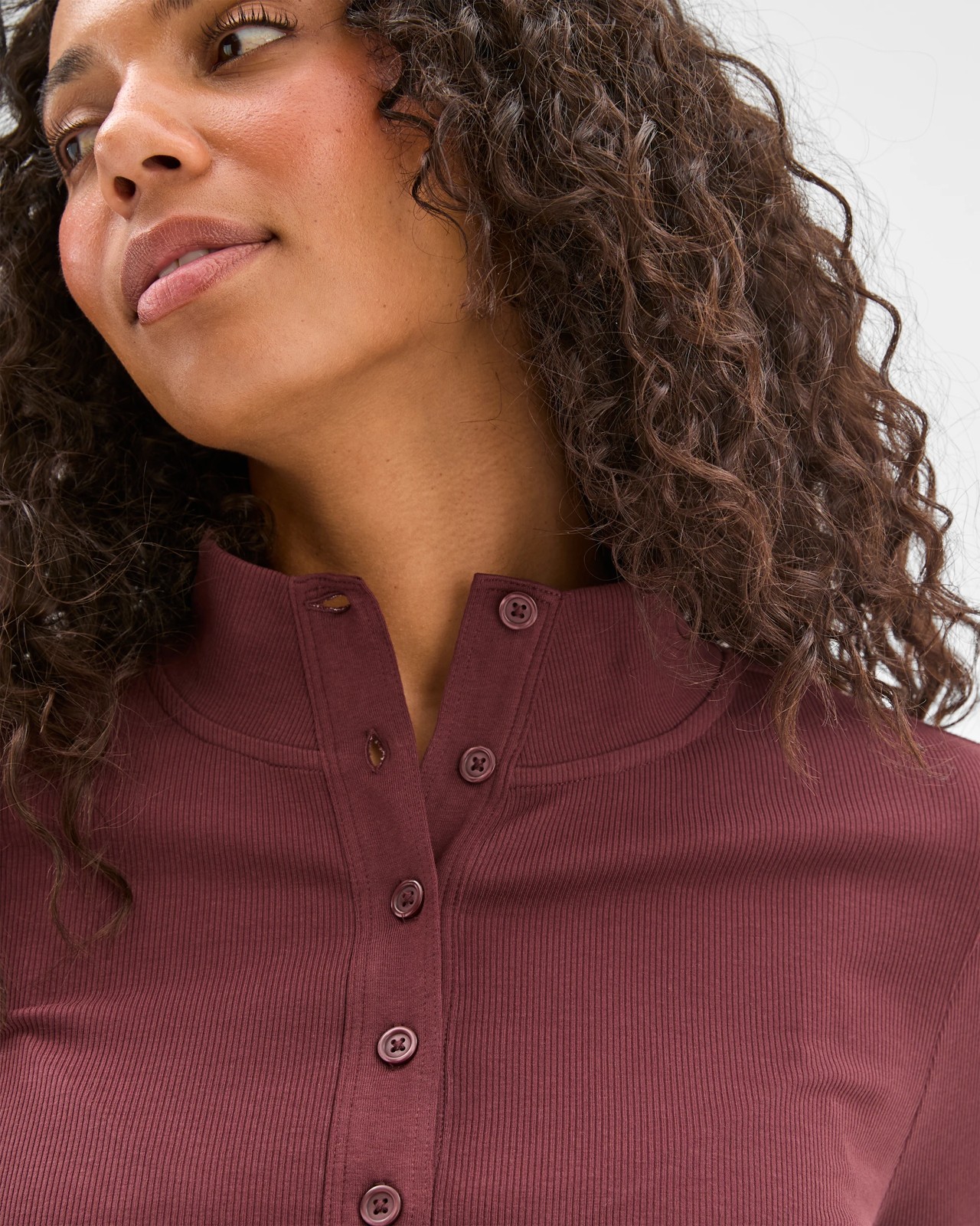 Australian Cotton Long Sleeve Mock Neck Henley Top - Burgundy 5 of 6