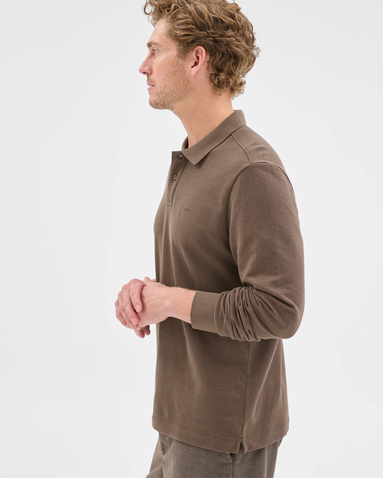 Australian Cotton Blend Boucle Polo Top - Black Olive 5 of 5