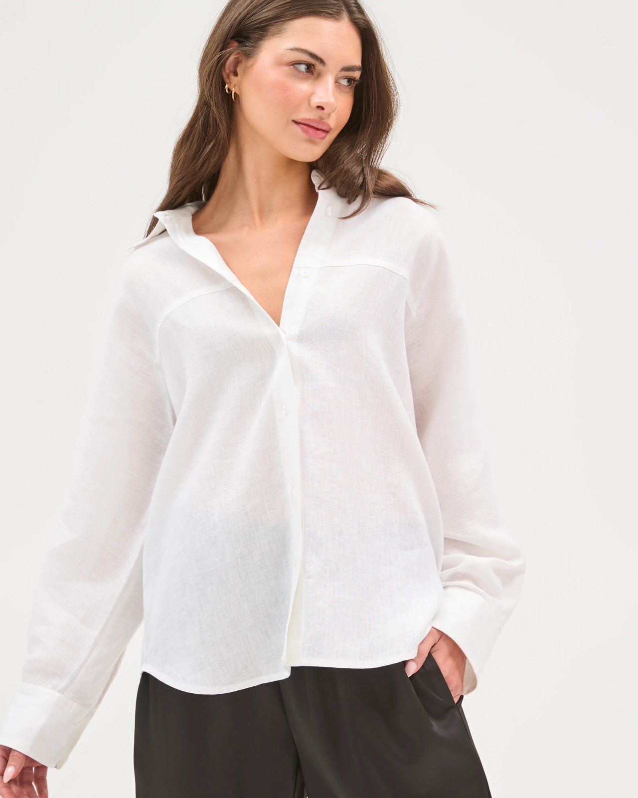 Petites European Linen Seamed Shirt 4 of 5