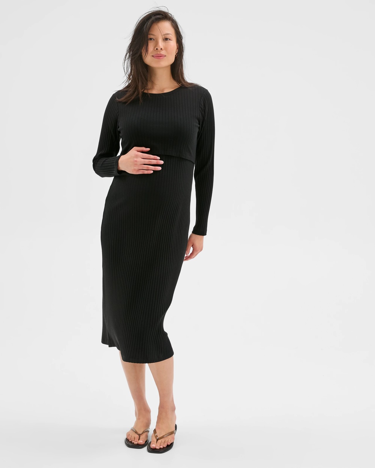Maternity Australian Cotton Blend Long Sleeve Rib Knit Dress 2 of 5