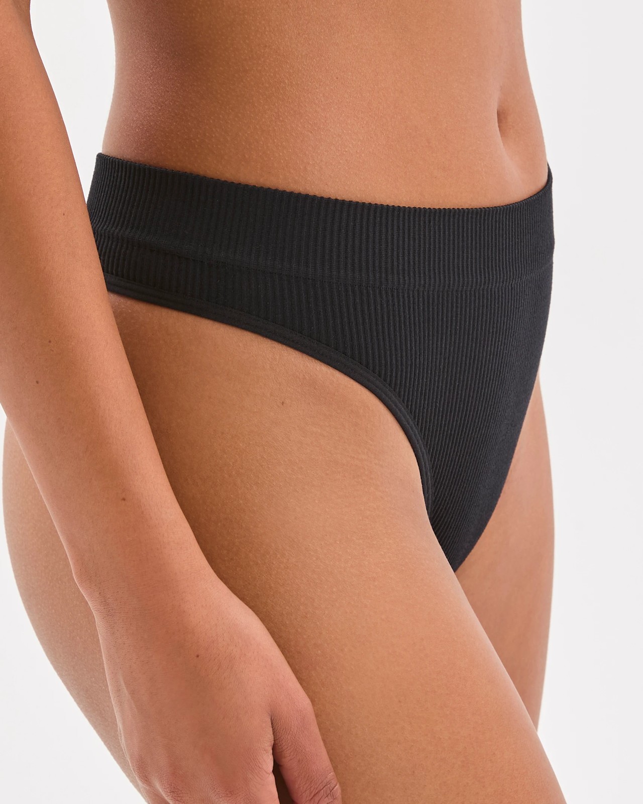 Lily Loves 2 Pack Ribbed Seamfree High Waisted G-String Briefs - Black 4 of 4