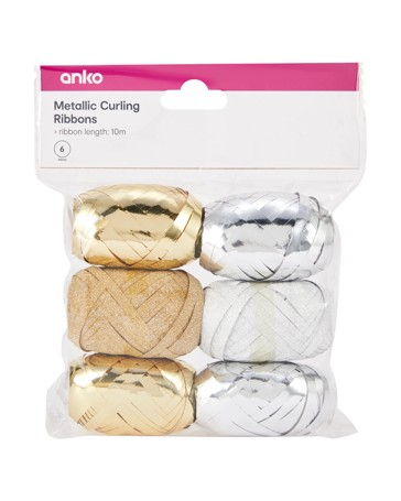 6 Piece Curling Ribbons, Metallic - Anko