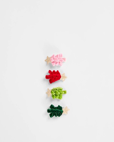 Kids Christmas 4 Pack Velvet Tree Clips