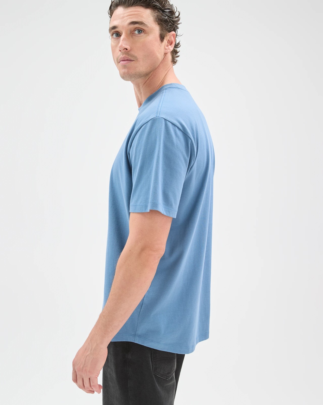 Australian Cotton Curved Hem T-Shirt - Blue 4 of 6