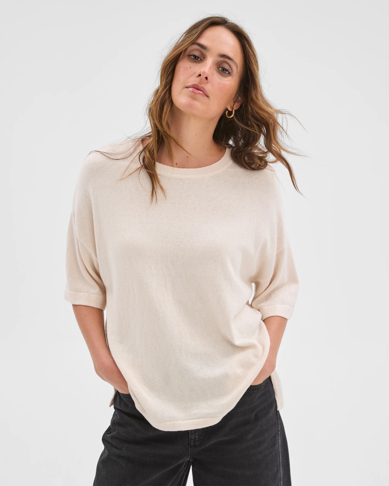 Australian Cotton Blend Oversized Crew Neck T-Shirt - Pearl 4 of 6
