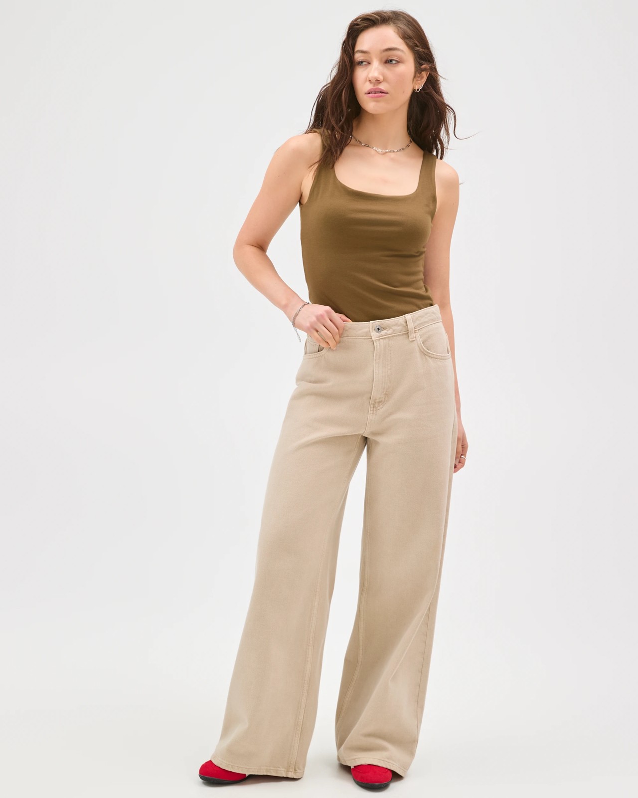 Lily Loves Australian Cotton Blend Double Layer Fitted Scoop Tank Top - Deep Moss 3 of 5