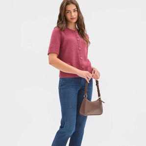 Petites Australian Cotton Blend Short Sleeve Mini Boucle Cardigan