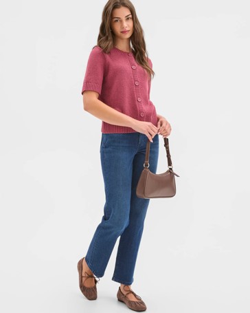 Petites Australian Cotton Blend Short Sleeve Mini Boucle Cardigan