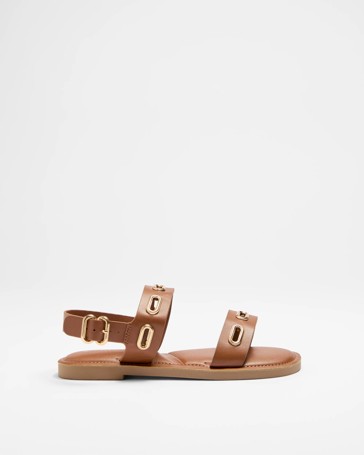 Womens Double Strap Metal Trim Flat - Deena
