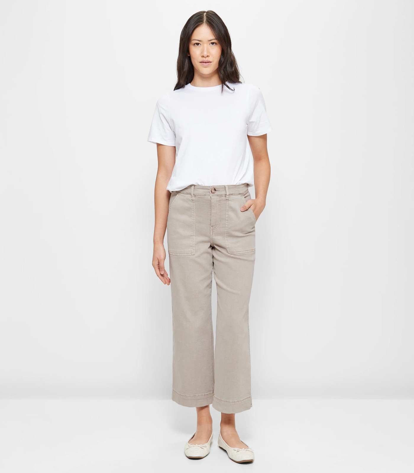 Stretch Wide Leg Twill Pants - String | Target Australia