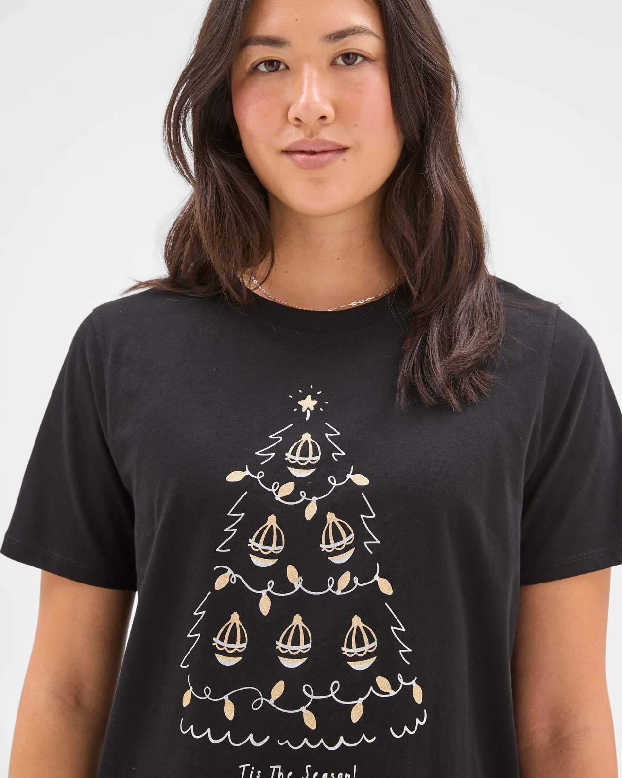 Australian Cotton Printed Christmas T-Shirt - Black Foil Tree 2 of 5
