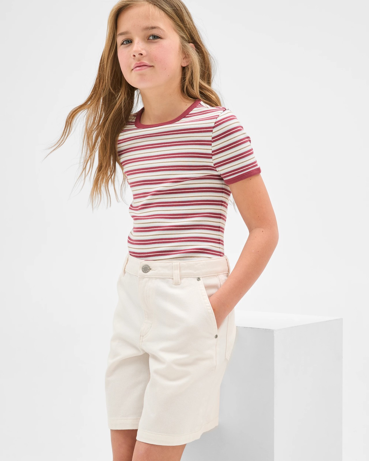 Cotton Bermuda Denim Jorts - Cream 4 of 5