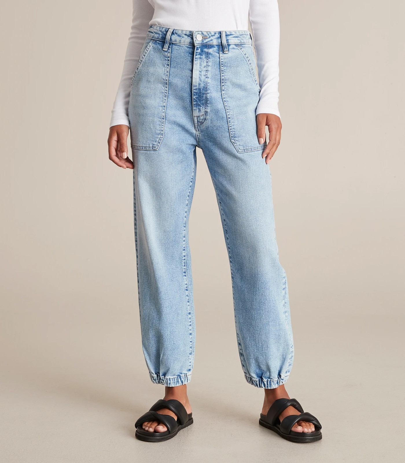 Yasmin Elasticated Hem Denim Jogger Pants