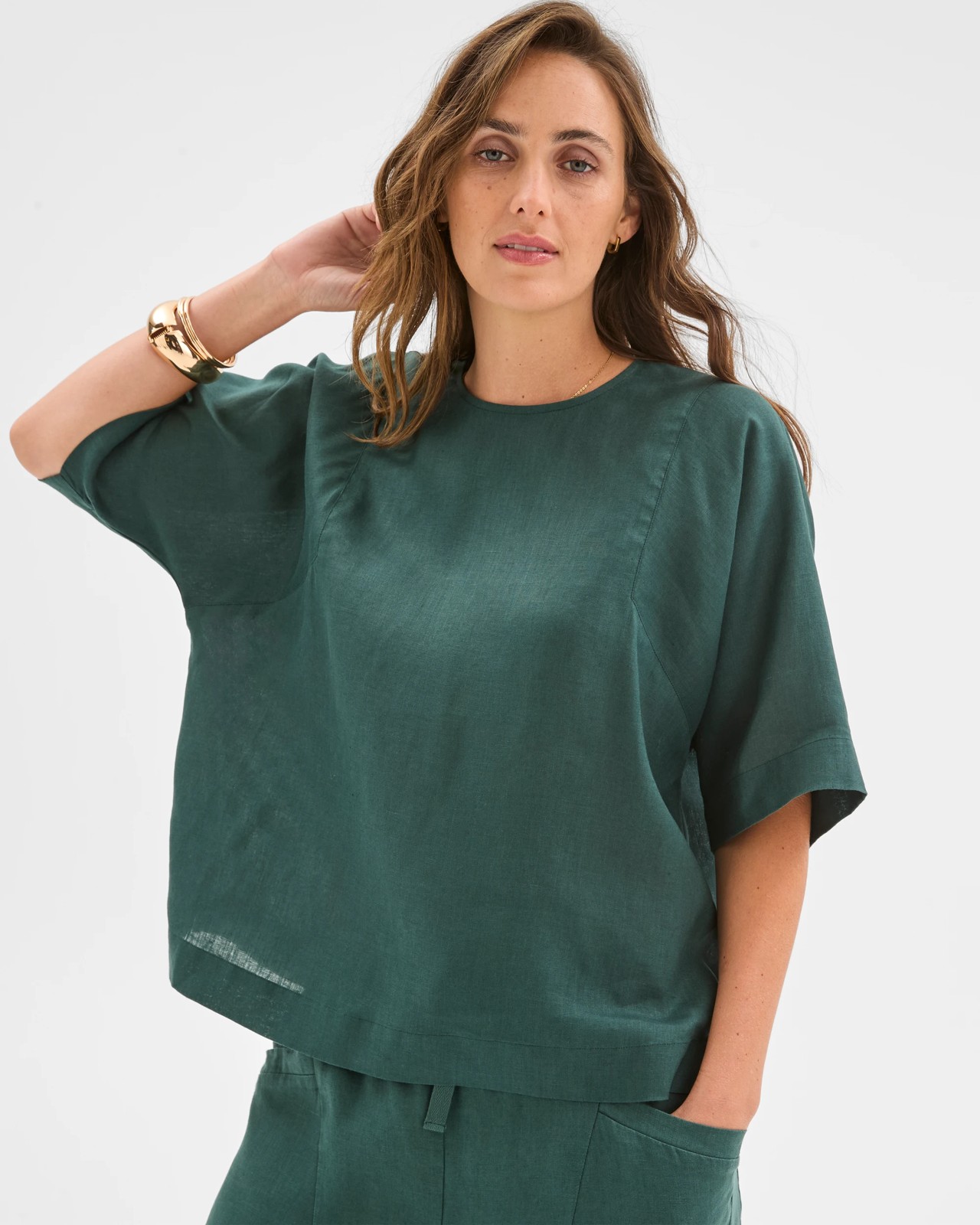 European Linen Seamed T-Shirt - Deep Green 3 of 6
