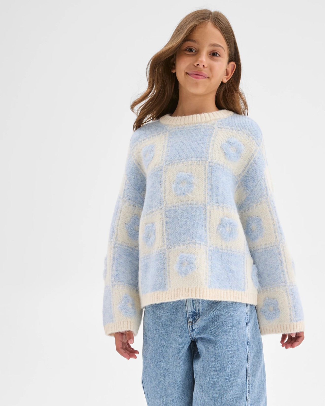Checkerboard Knit Sweater - Flower Blue 2 of 5