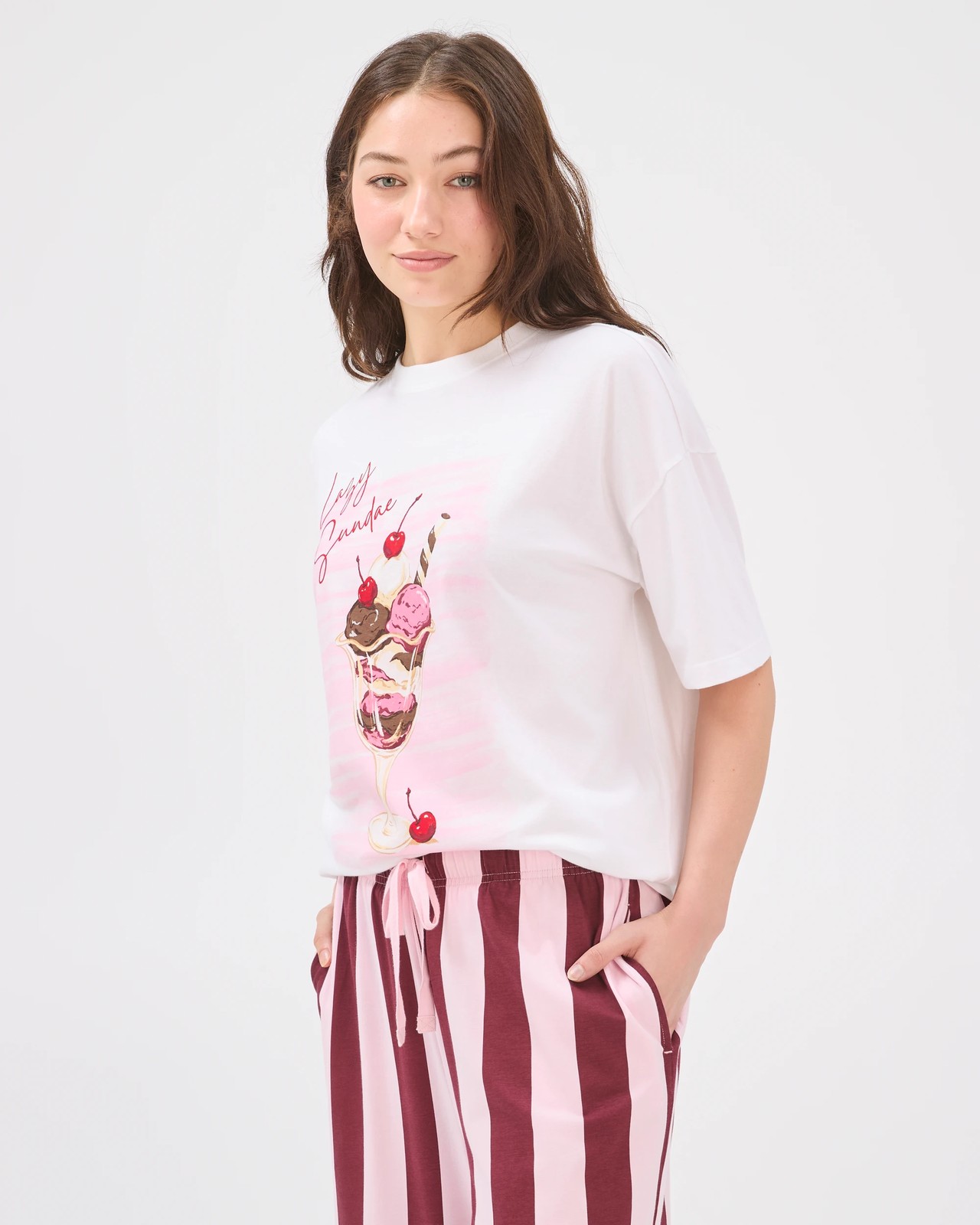 Lily Loves Australian Cotton Boyfriend Jersey Sleep T-Shirt - White Ice Cream 5 of 6