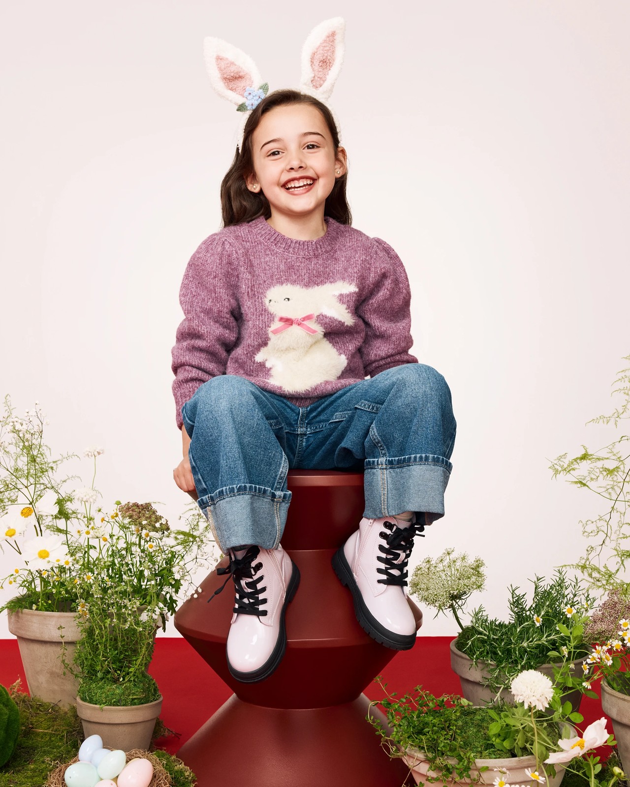 Kids Shearling Crochet Flowers Bunny Ears Headband 5 of 6