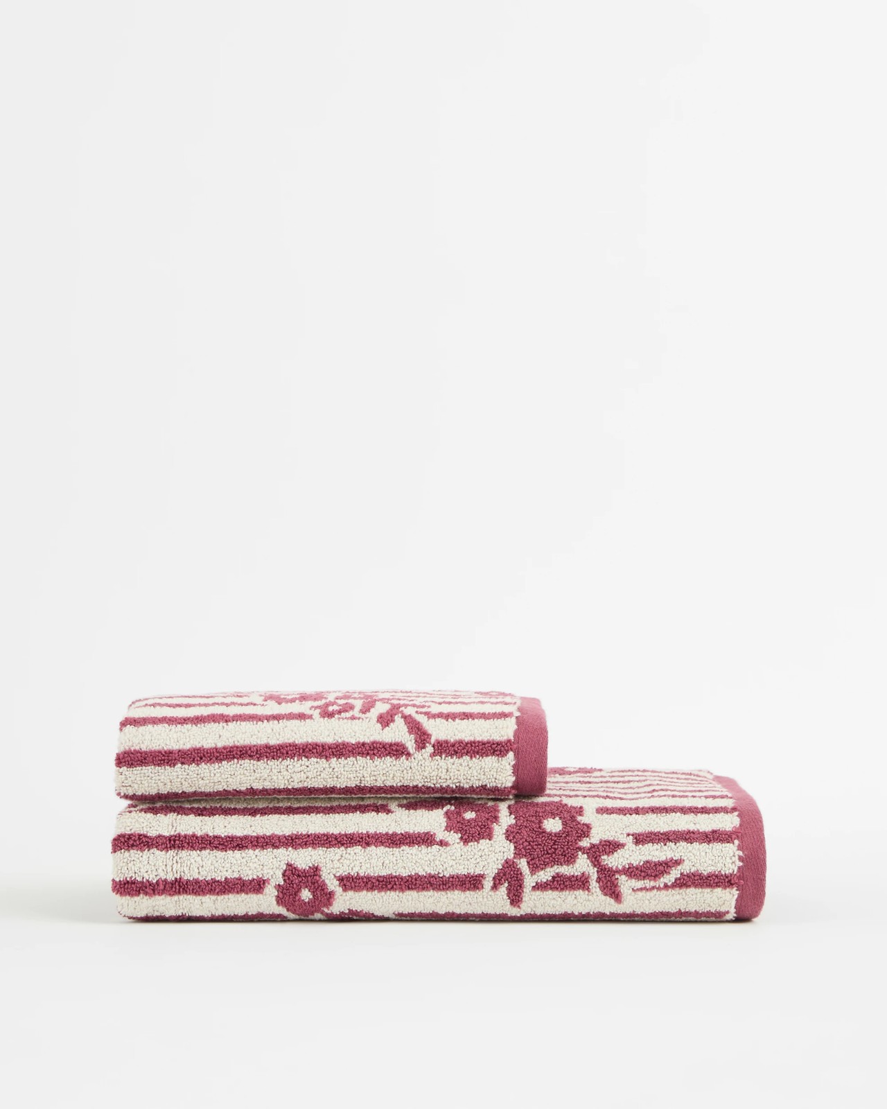 Jasmine Floral Stripe Australian Cotton Bath Towel - Pebble/Vintage Rose 3 of 3