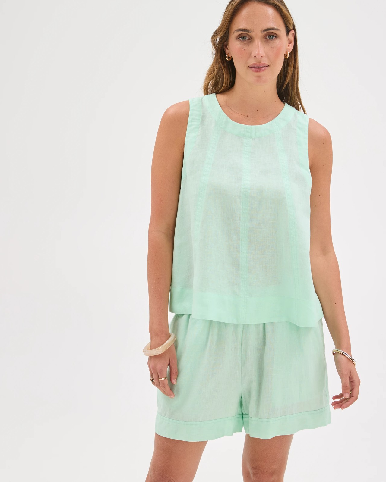 European Linen Pull On Shorts - Ice Bay 2 of 6