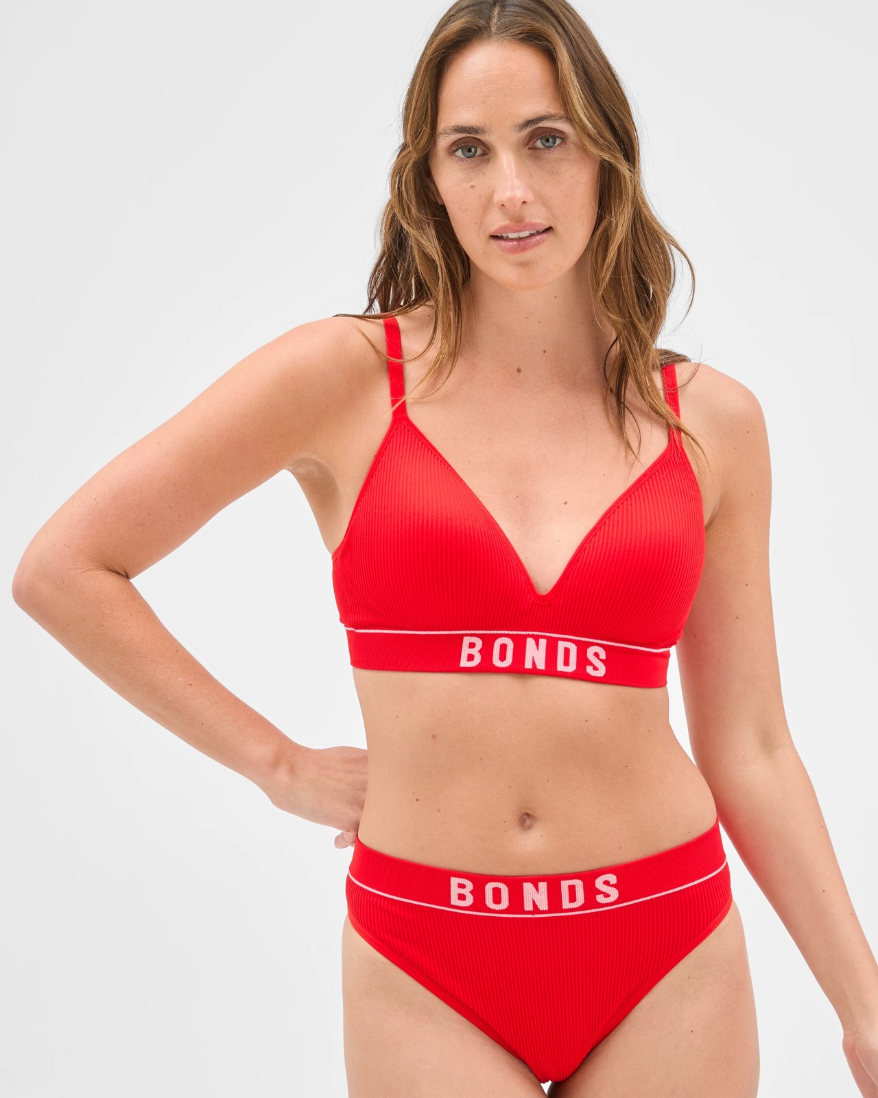 Bonds Retro Rib Wirefree T-Shirt Crop Bra - Vermilion 3 of 5