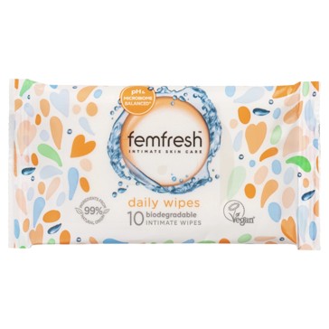 Femfresh Intimate Skincare Daily Wipes, 10 Pack - Aloe Vera & Calendula Extracts