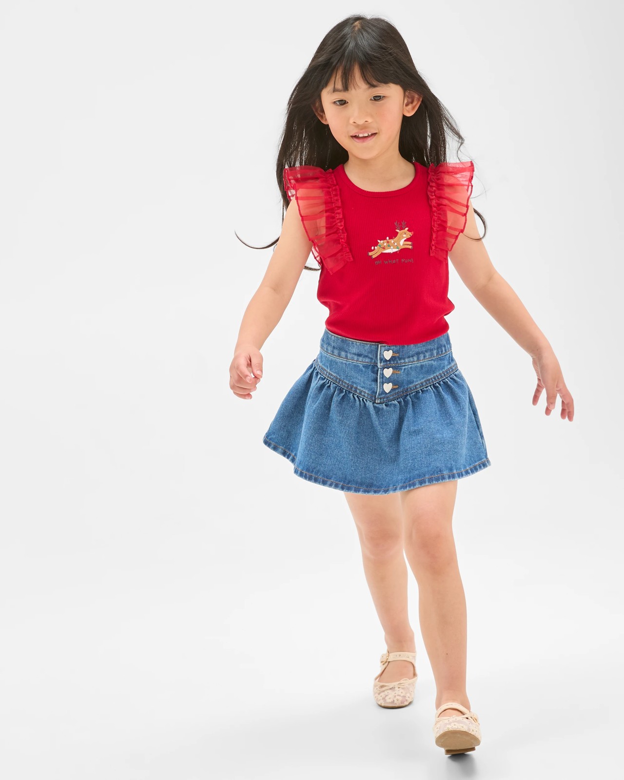 Elastic Waist Flounced Hem Denim Skirt 2 of 2