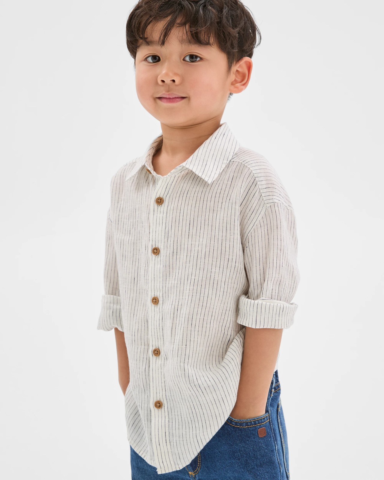 European Linen Long Sleeve Shirt - Navy Stripe 3 of 6
