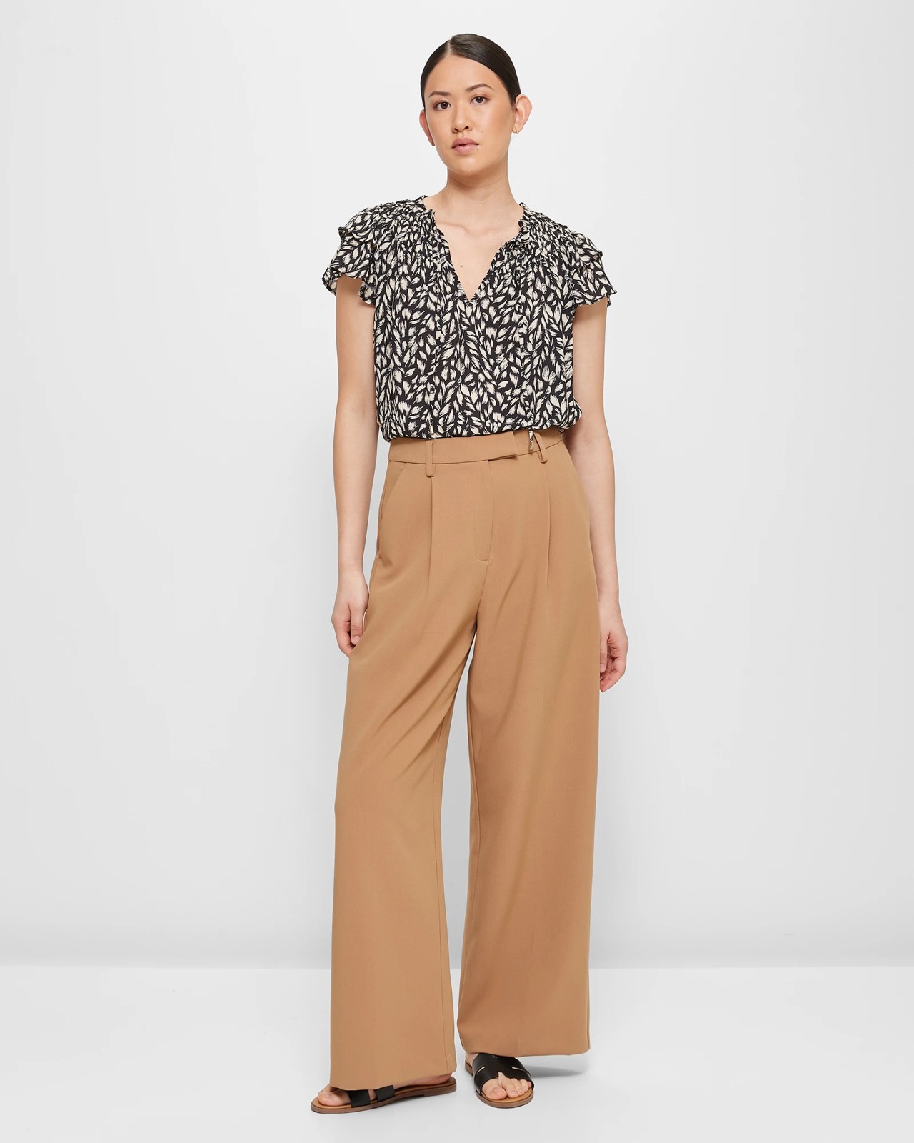 Flutter Sleeve Shirred Collar Blouse - Preview 2 of 5