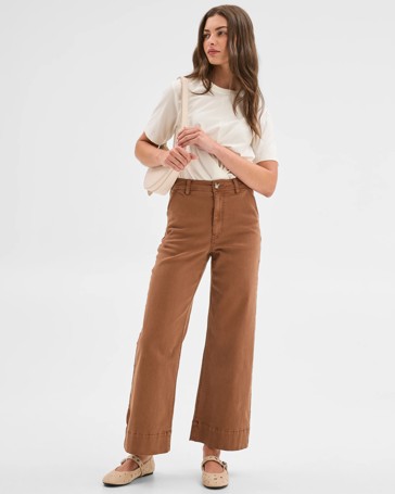Petites Australian Cotton Blend Twill Wide Leg Pants