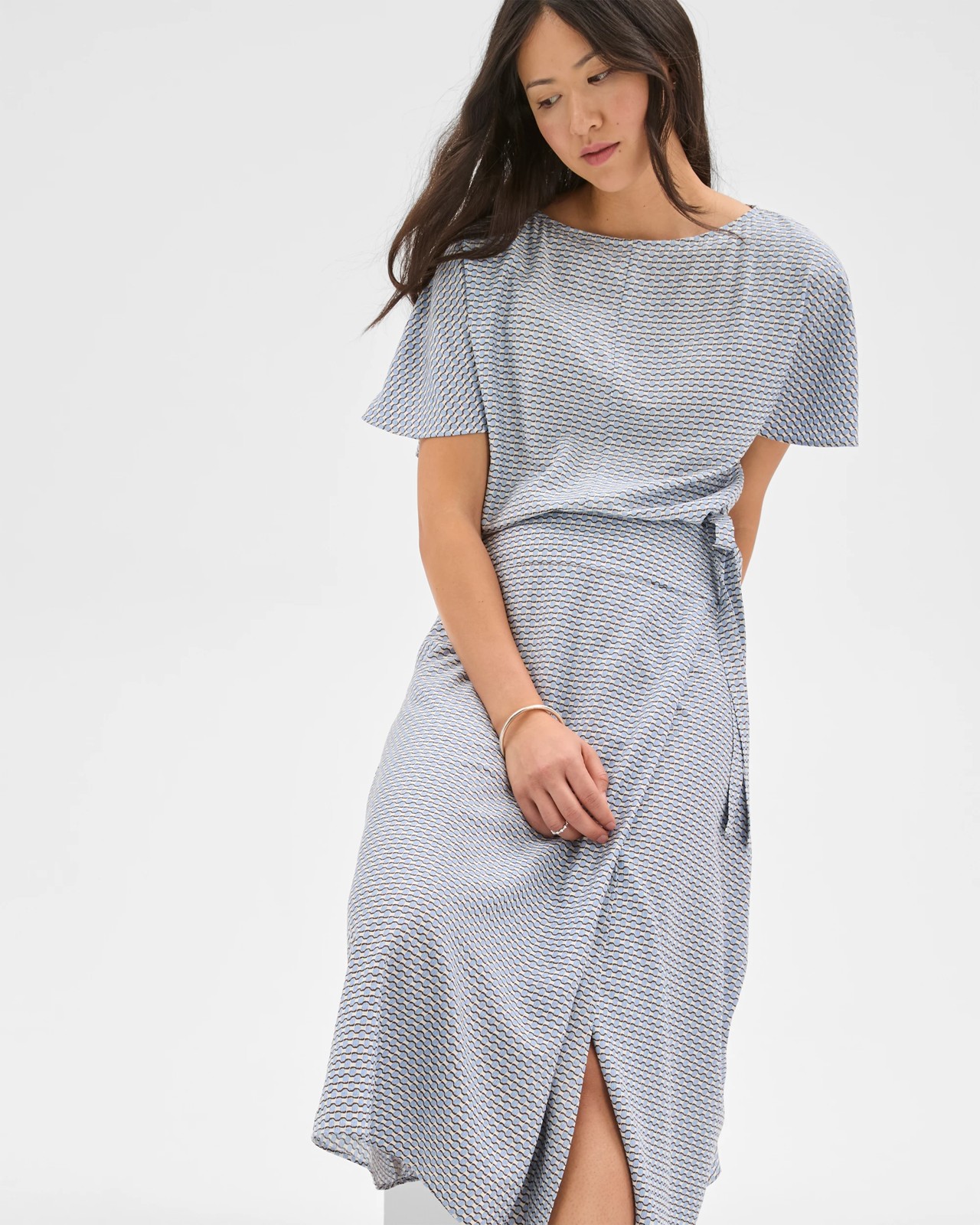 Preview Asymmetrical Wrap Front Midi Skirt 2 of 5