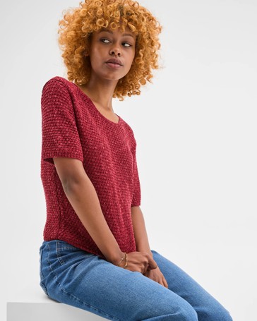 Petites Short Sleeve Textured Knit T-Shirt